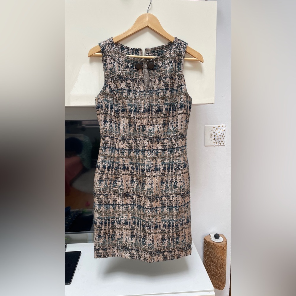 Size 2 Vintage twill mini cocktail dress - champagne/blue/silver - fully lined
